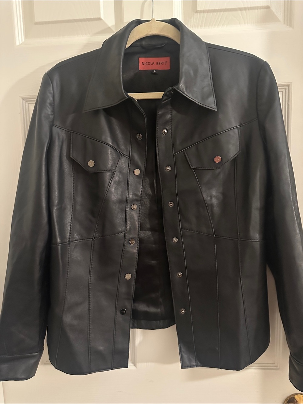 Nicola Berti Black Leather Snap-Front Jacket